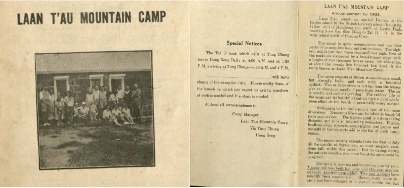Lantau Mountain Camp notes for summer 1933 Scanned pages of Lantau Mountain Camp notes issued to campers for the summer of 1933