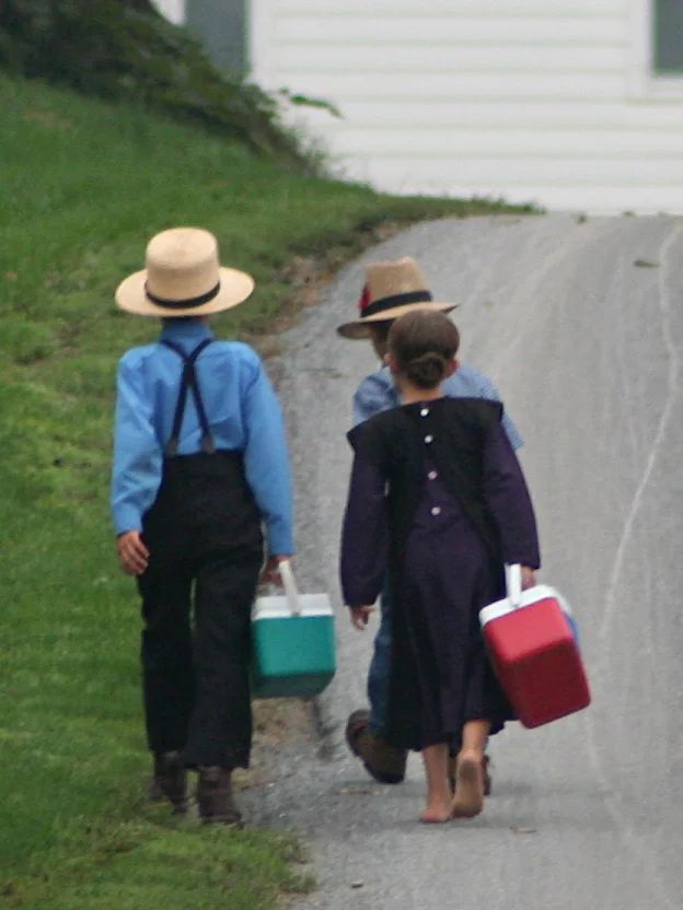Amish children walking to school, 2006